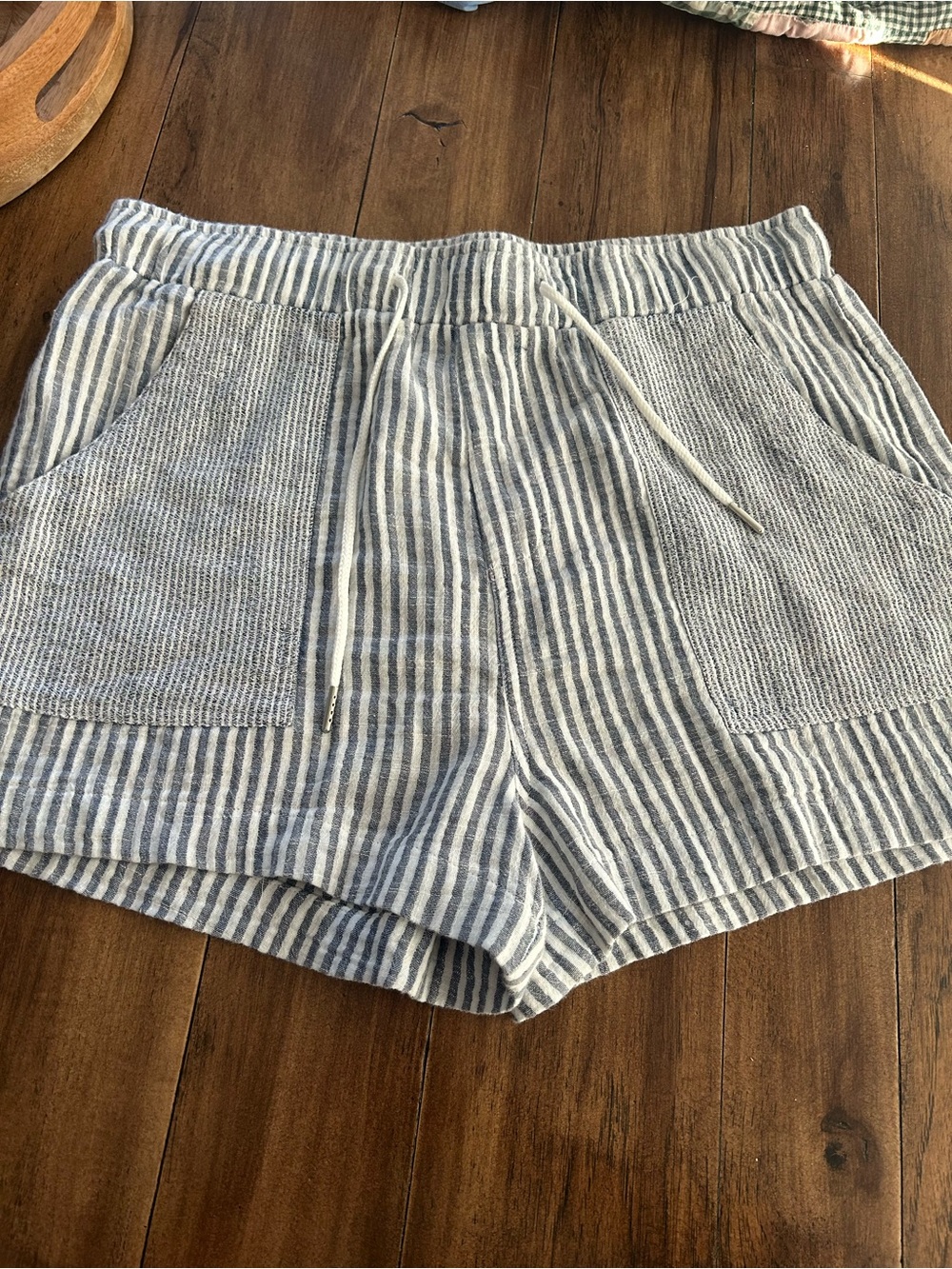 Thread and Supply Blue-White Striped shorts